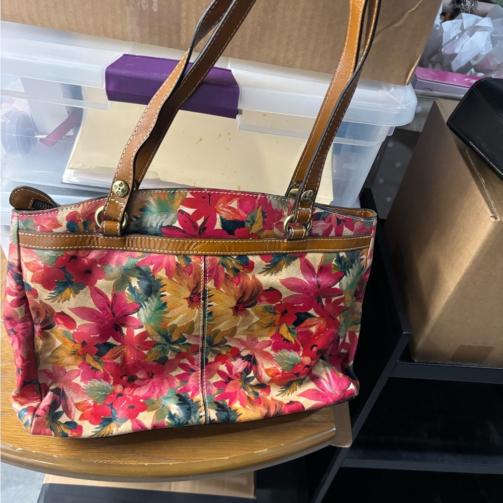 Patricia Nash Floral Shoulder Bag with Brown Straps